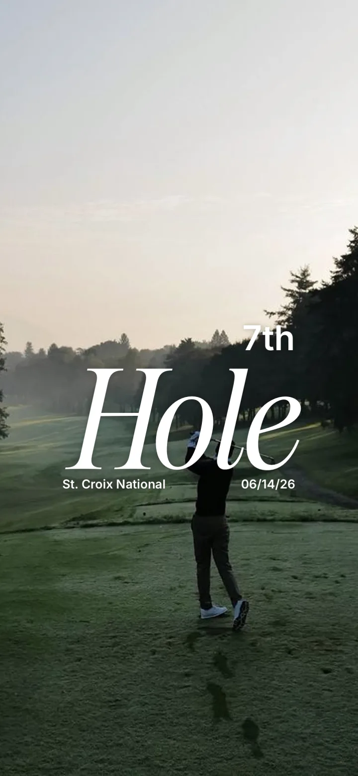 Golfr Hole overlay: big serif hole number with the course and date