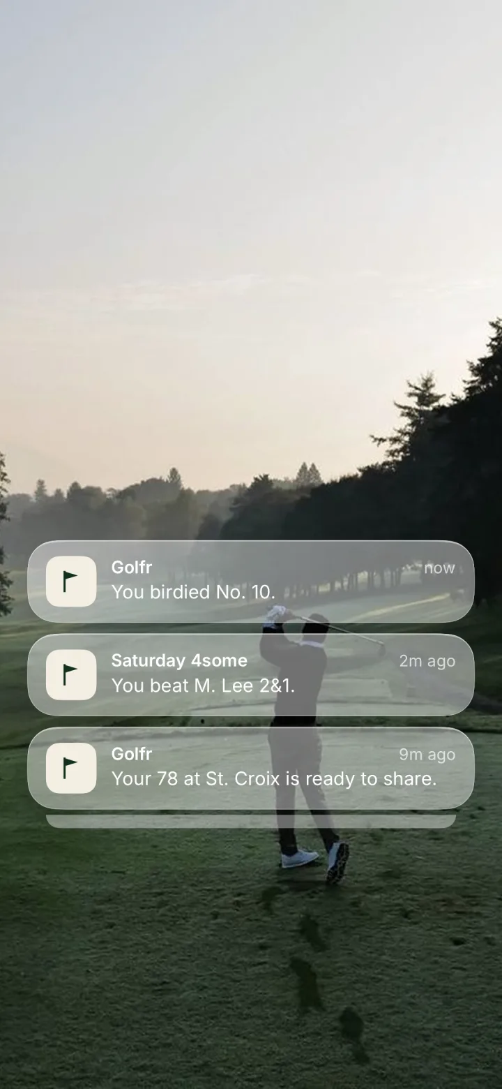 Stack of glass notifications about the round