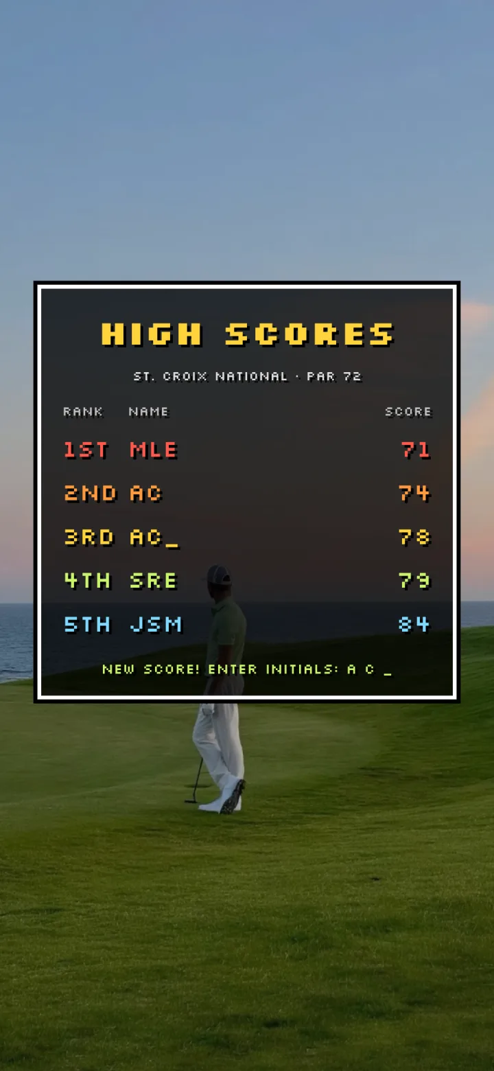 Arcade high score table for the round
